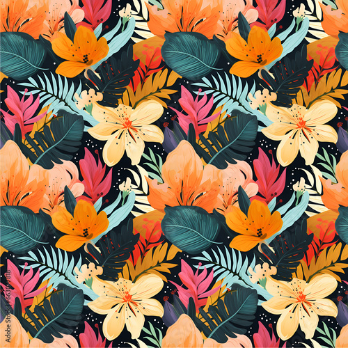 Seamless of  Modern exotic floral jungle pattern  Collage contemporary seamless pattern  Fashion print with colorful abstract flowers  Perfect for textiles and decoration  Wallpaper and packaging