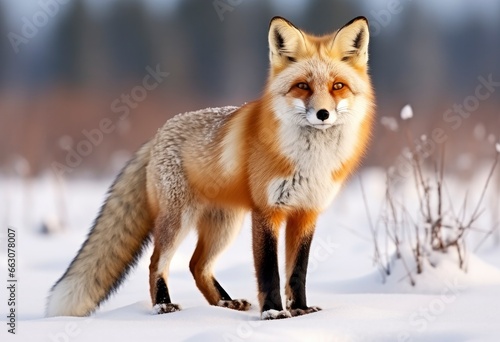  Red fox standing on snow.