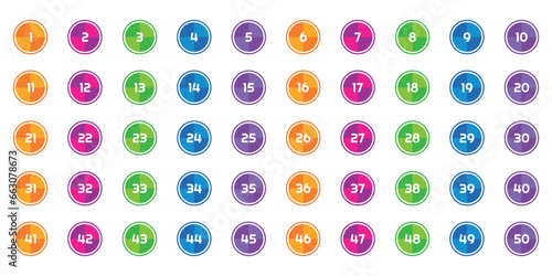 numbers one through fifty with colorful bubbles	
