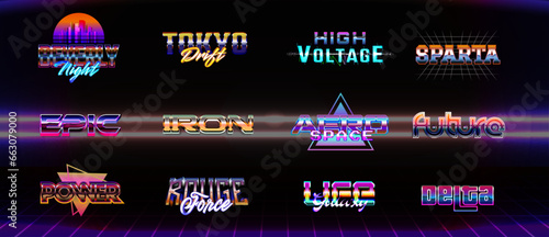 Retro badge cyberpunk techno 80s collection