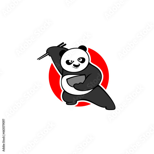 Chinese food logo design. Vector illustration of panda holding a pair of chopsticks and bowl. modern logo design vector icon template