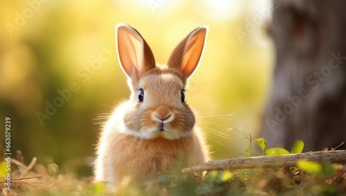 Easter Bunny with beautiful Spring Nature. © AbGoni