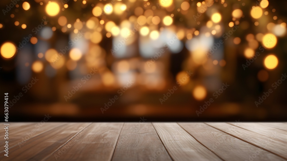 wooden table top with a festive background, mock up background