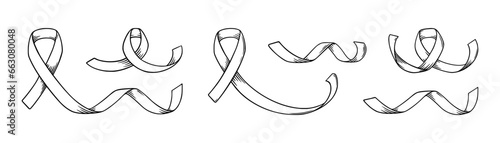 Ribbon for cancer awareness day. Breast cancer awareness symbol. Sketch vector illustration isolated in white background