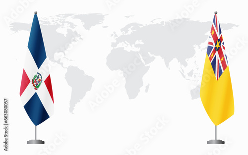 Dominican Republic and Niue flags for official meeting