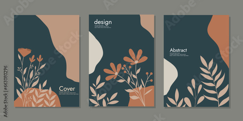 set of mock up book cover designs with hand drawn floral decorations. beautiful botanical background .size A4 For notebook,book, planner, brochure,  catalog