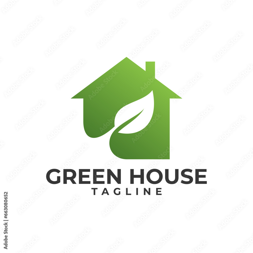 House Leaf. Green House Logo. Beauty. Healthy. Eco. Friendly. Nature House Logo Design Template House Leaf. Green House Logo. Beauty. Healthy. Eco. Friendly. Nature House Logo Design Template