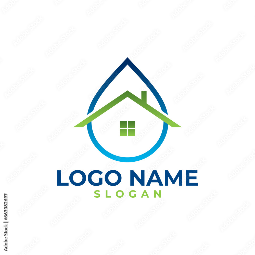 Water House Logo Design Template. Plumbing, Housing Services, Home, Water Industries Line Logo Vector Illustration Water House Logo Design Template. Plumbing, Housing Services, Home, Water Industries Line Logo Vector Illustration