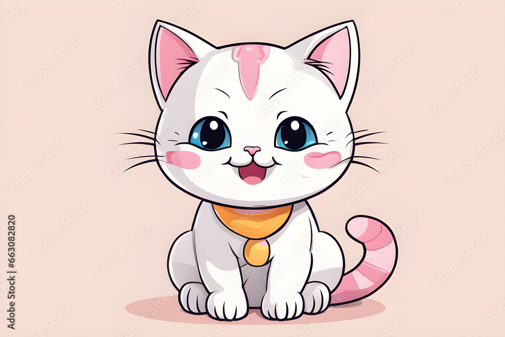 Cute white cat cartoon, vector illustration Cute white cat cartoon, vector illustration