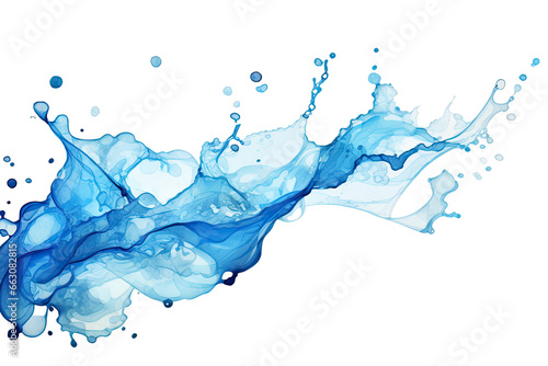 Watercolor of Blue ink or water swirl splash with little bubbles isolated on transparent png background  liquid flowing in form of wave  brush strokes  stain grunge.