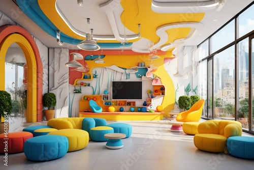 Design a vibrant and lively interior for a children's daycare center