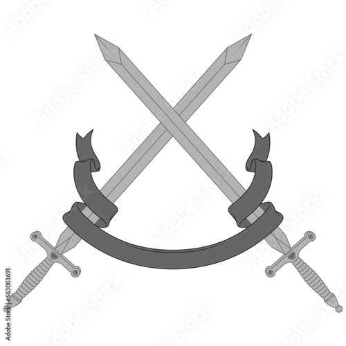 Medieval swords surrounded with heraldic ribbon