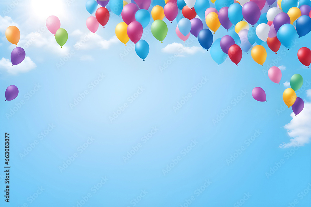 A bunch of helium balloons rising into the sky, perfect for birthdays, anniversaries and parties with copy space.