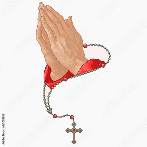 Praying hands with christian rosary