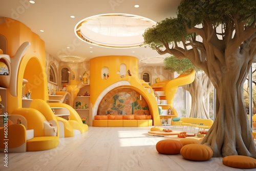 Design a vibrant and lively interior for a children's daycare center