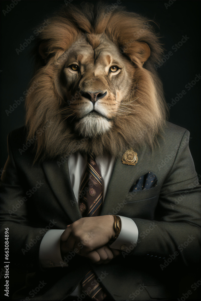 Portrait of a Successful Business Lion Businessman with Suit and Tie building Wealth Money Fortune Portrait of a Successful Business Lion Businessman with Suit and Tie building Wealth Money Fortune