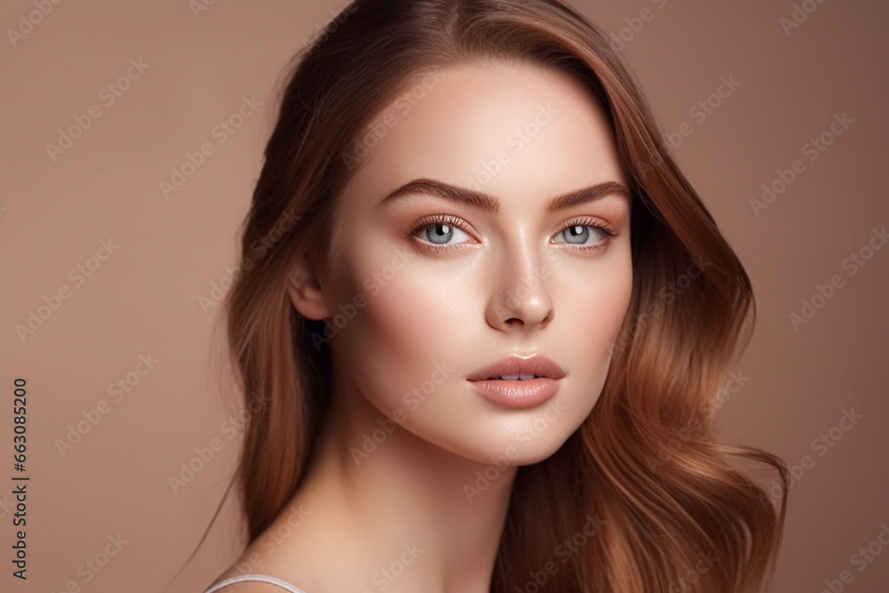 Portrait of beautiful young woman.The face of a beautiful with perfect smooth skin. on a brown background. Portrait of beautiful young woman.The face of a beautiful with perfect smooth skin. on a brown background.