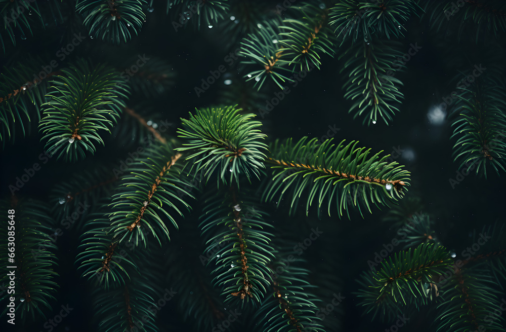 Enchanting Christmas Magic, Festive Fir Tree Close-Up, Moody Dark Design with Copy Space for Seasonal Quotes, Vintage December Wallpaper