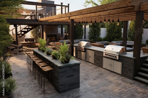 Plan an outdoor kitchen and entertainment area for a backyard oasis