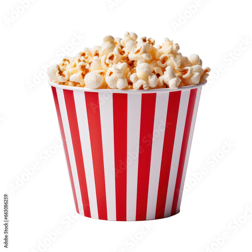 Popcorn in a bucket isolated on white transparent background, PNG
