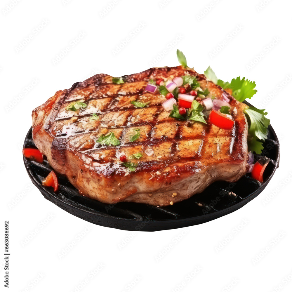 Grilled pork chops steaks isolated on white transparent background, PNG Grilled pork chops steaks isolated on white transparent background, PNG
