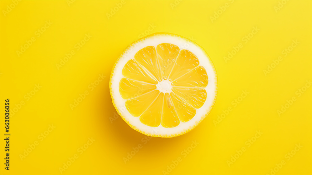 Slice of a lemon on yellow background Slice of a lemon on yellow background