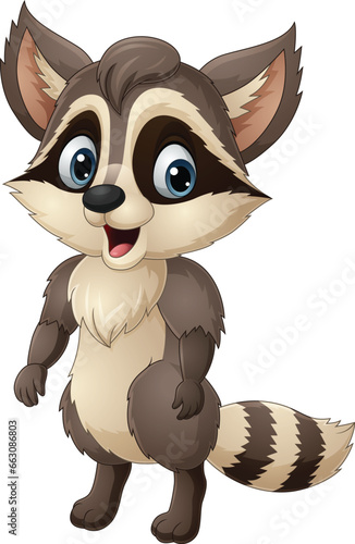 Cartoon happy raccoon on white background