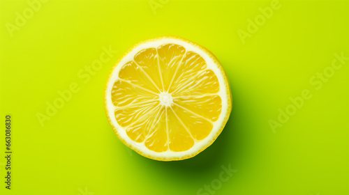 Slice of a lemon on green background