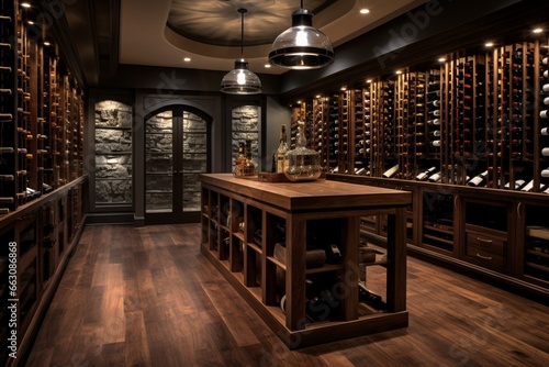 Plan an upscale wine cellar with temperature control and display racks
