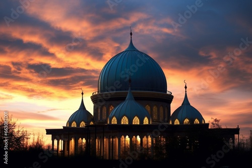 Mosque dome in twilight sky. Generative AI