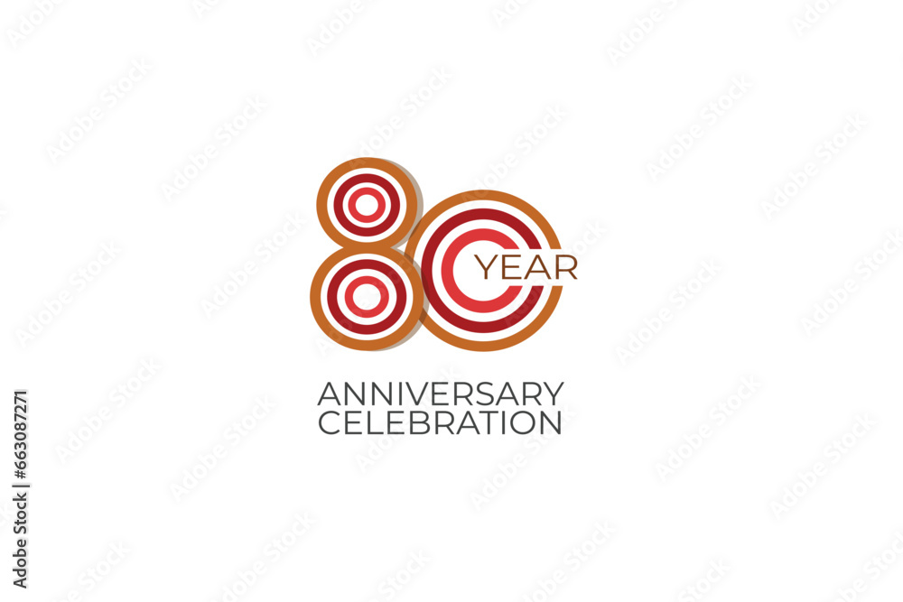 80 year anniversary. celebration with retro style in 3 colors, red, pink and brown on white background for invitation card, poster, internet, design, poster, greeting cards, event - vector 80 year anniversary. celebration with retro style in 3 colors, red, pink and brown on white background for invitation card, poster, internet, design, poster, greeting cards, event - vector