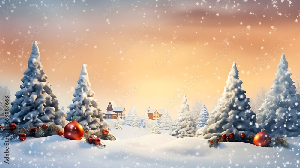 winter landscape with christmas tree and snowman, winter landscape with christmas tree, winter landscape with christmas trees