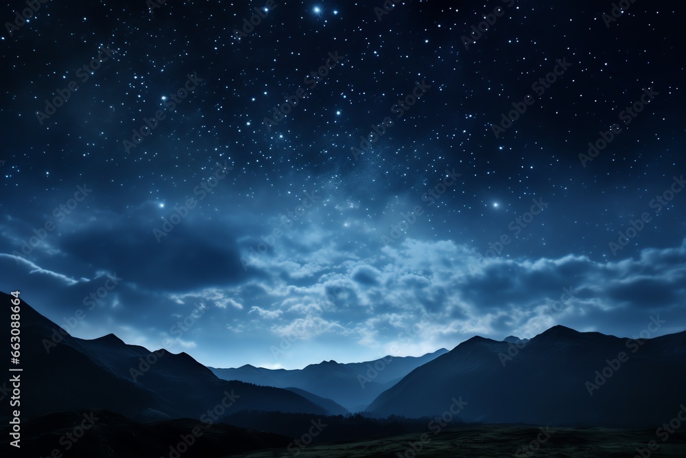 Starry sky at night above the mountain range