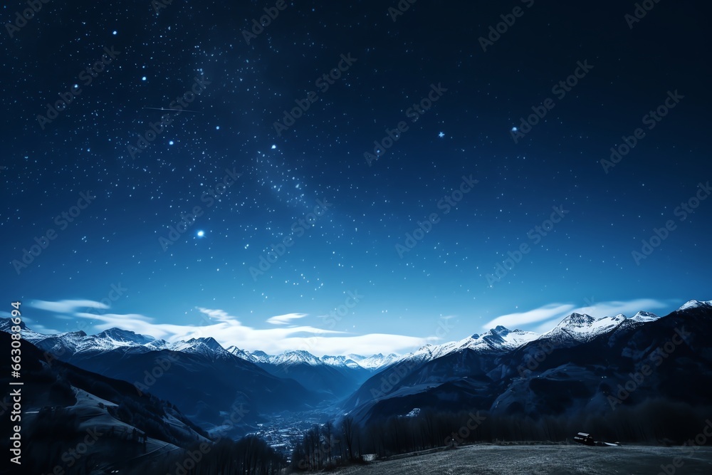 Starry sky at night above the mountain range Starry sky at night above the mountain range