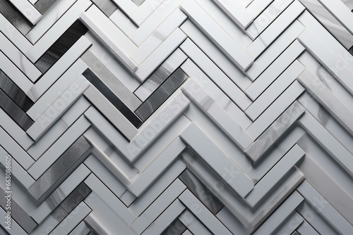Abstract 3D wall with mosaic tiles in herringbone pattern creating a polished, semigloss block background. Generative AI