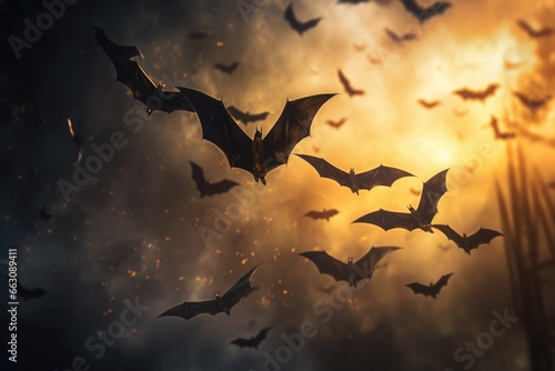 Halloween background with bats photo