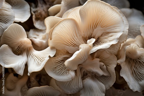 Closeup oyster mushrooms. Generative AI