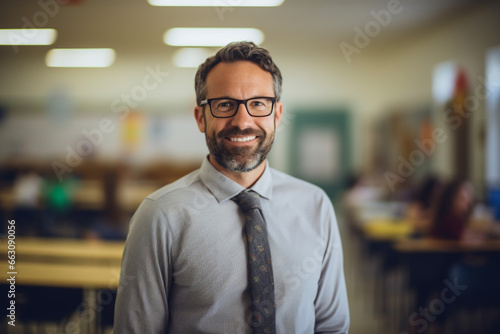 Casual Portrait of Elementary School Teacher in Classroom