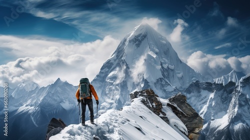 Leinwand Poster Mountain climbers walk on the ice mountains of Kilimanjaro glacier AI generated