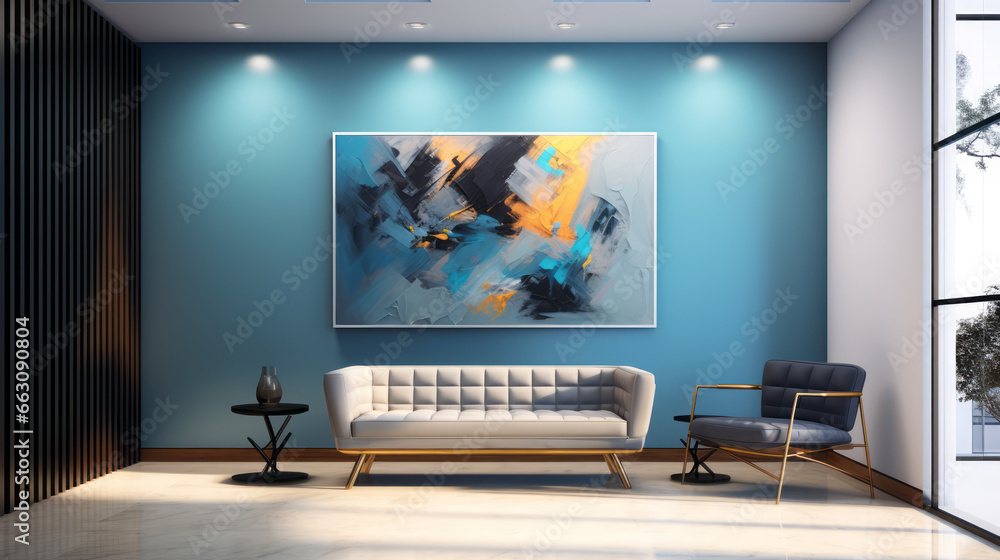 Modern bright living room interiors with art wallpaper.
Modern bright living room interiors with art wallpaper.