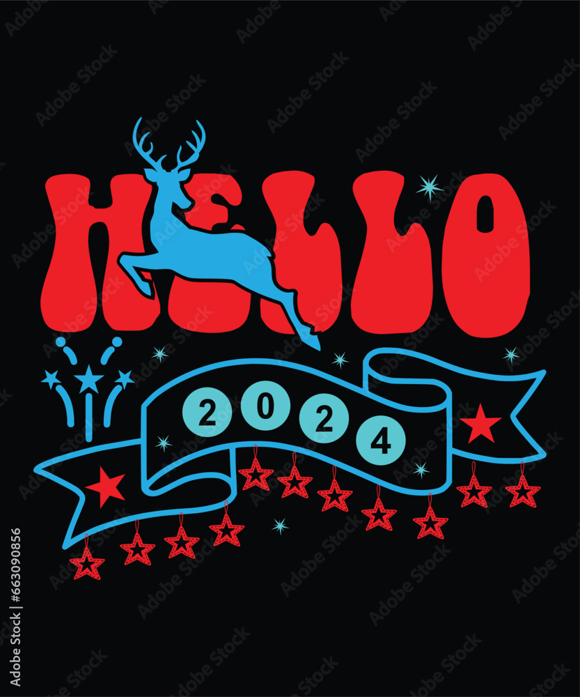 Hello 2024 Happy new year Shirt print template, typography design for Shirt, mug, iron, glass, sticker, hoodie, pillow, phone case, poster, season, logo,