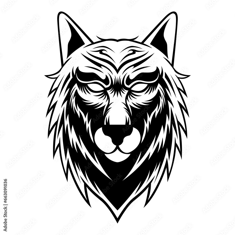 Fototapeta premium Wolf Head Black And White Mascot Logo design vector illustration in Modern Style Design