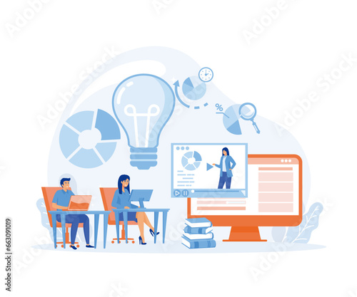 Education online training courses, tutorials e-learning concept. distance internet studying, flat vector modern illustration