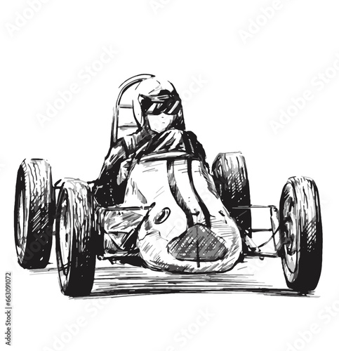Drawing of the vintage car racing 