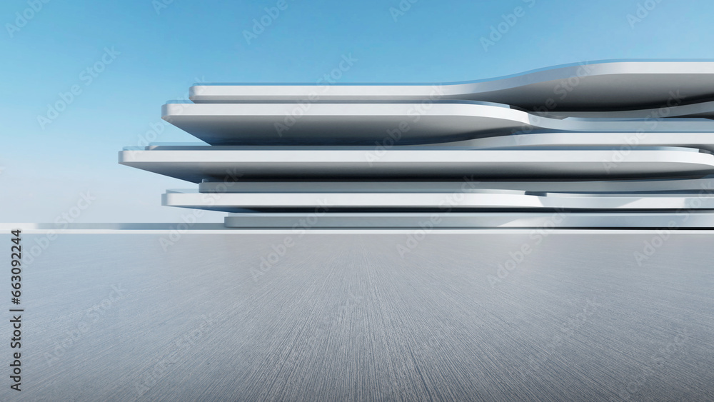 3d render of abstract futuristic architecture with empty concrete floor. Scene for car presentation. 3d render of abstract futuristic architecture with empty concrete floor. Scene for car presentation.
