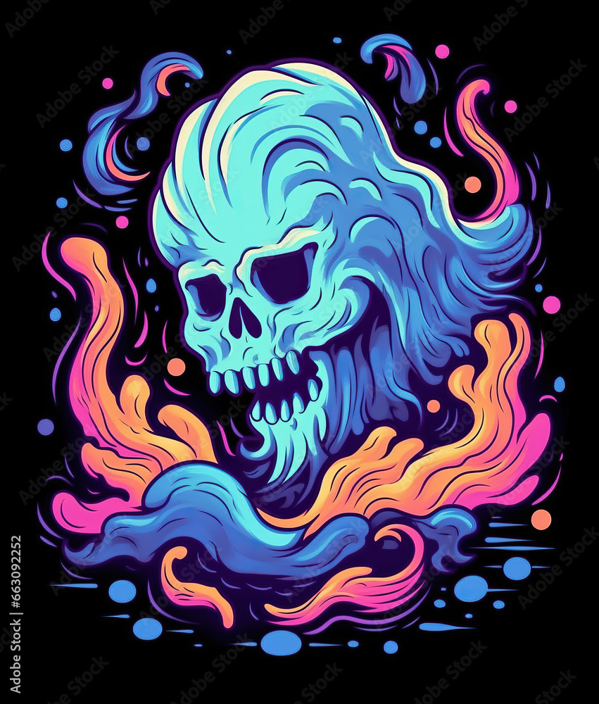 Halloween T-Shirt Art Illustration of skull ghost
