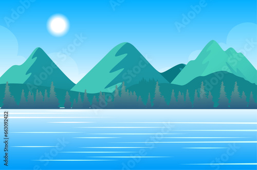 nature lake scenery with mountain landscape background