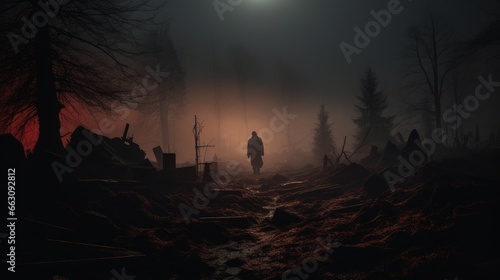 man at night in a cemetery