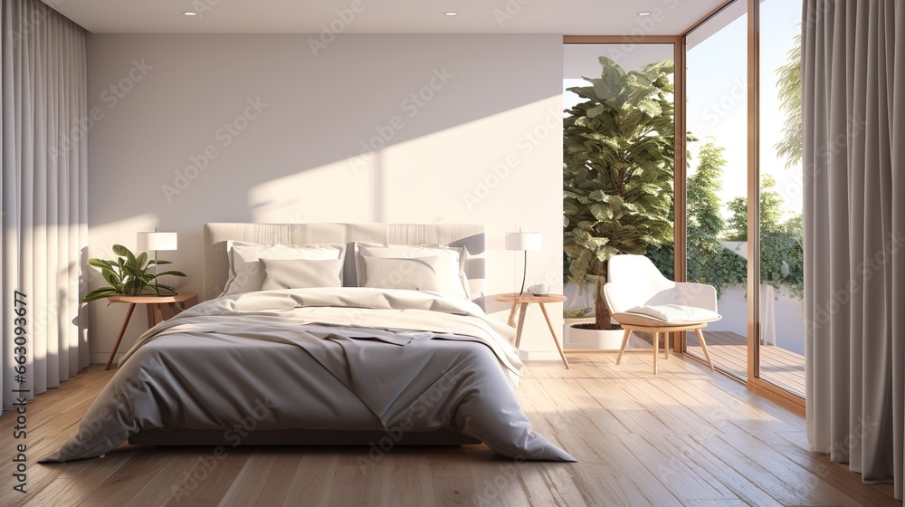 Fototapeta premium Sunlight Modern High-Tech Bedroom ai Technology Bedroom A technology line