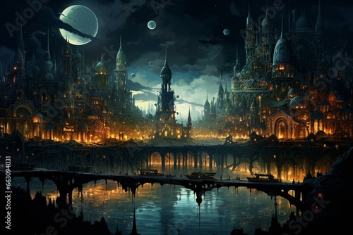 Artwork depicting a nighttime cityscape. Generative AI © Idris